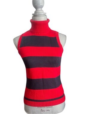 Vintage Tommy Hilfiger Red Navy Striped Turtleneck Sweater